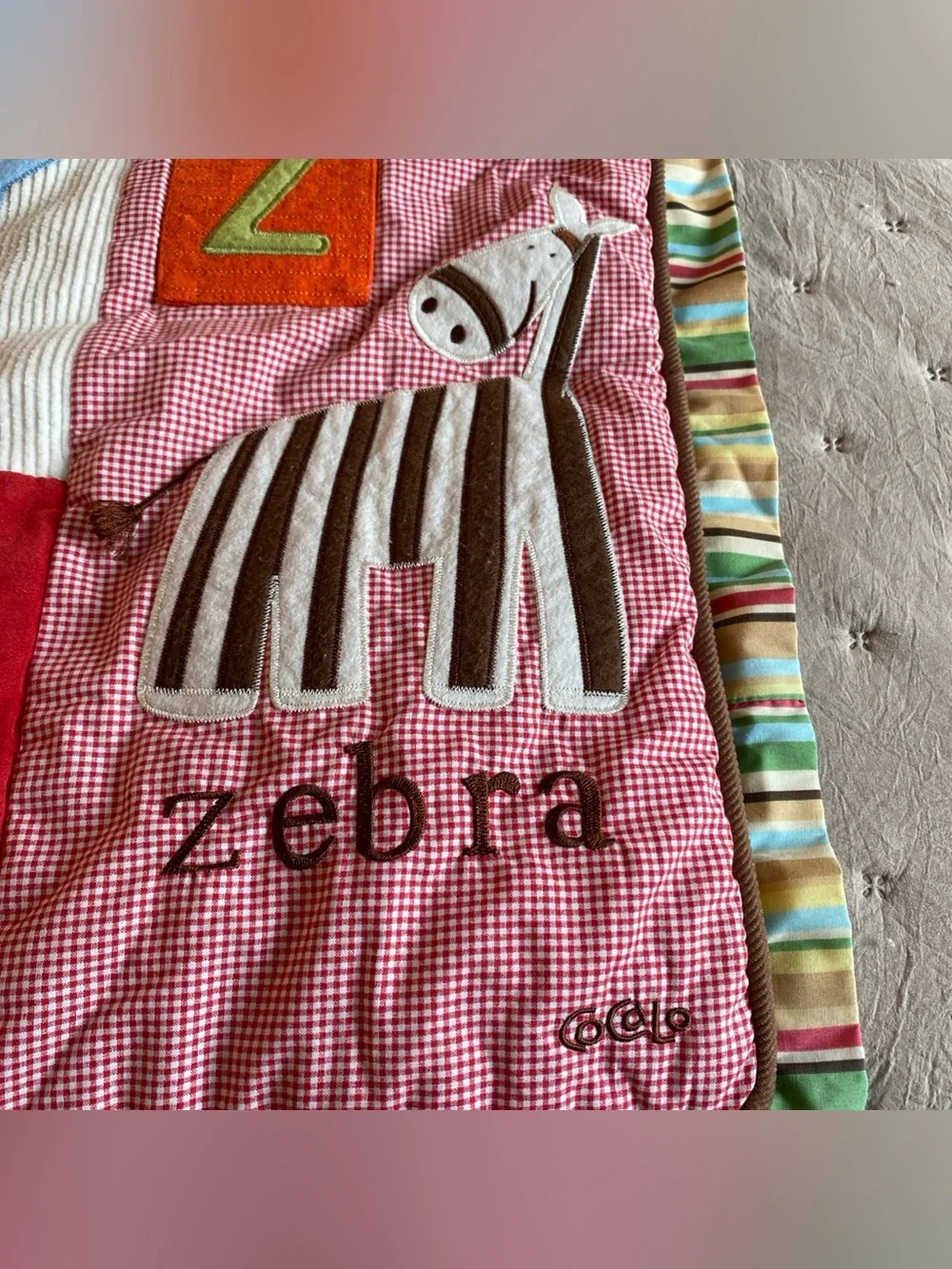 CoCaLo Baby Nursery Striped Numbers Letters Animals Crib Comforter Quilt
